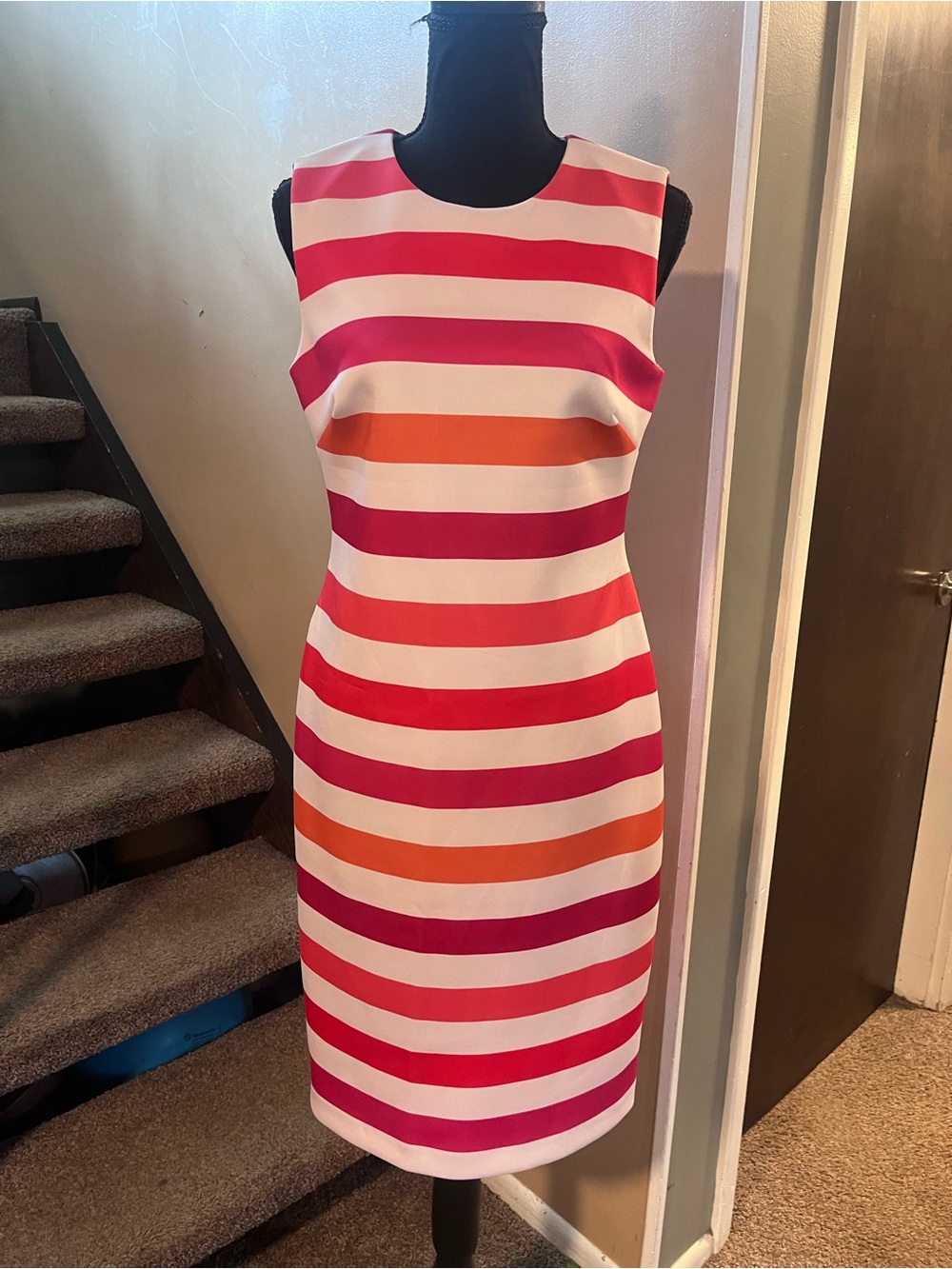 Calvin Klein Women’s Striped Pink/orange/white Sheath Dress Size 6